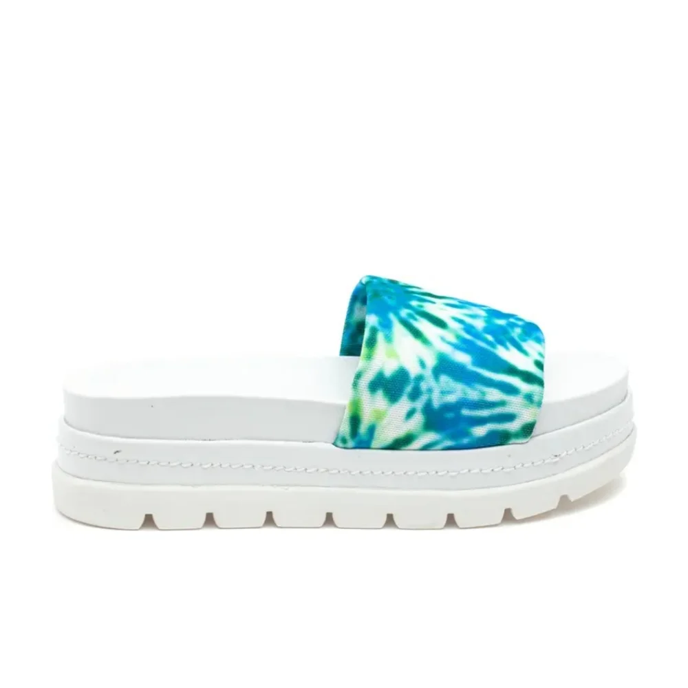 J/SLIDES NYC Brit Slide Sandal Slip On Platforms Blue Green Tie Dye